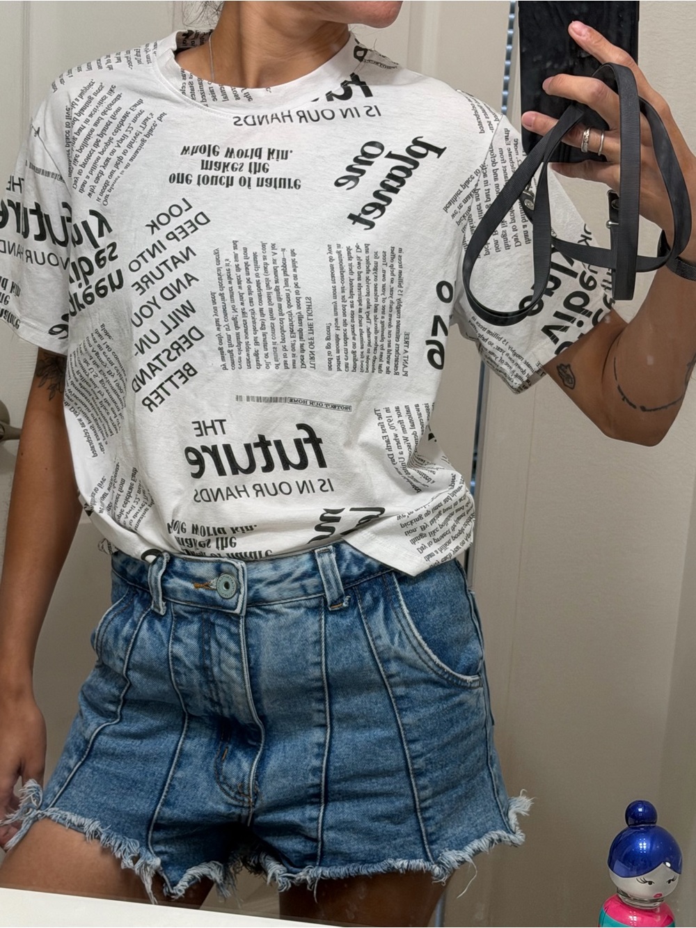 Zoe + Liv White T-Shirt newspaper print tee